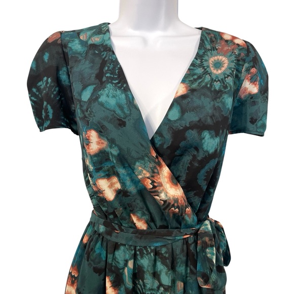 Whimsy Floral Wrap Dress in Teal Pattern - Picture 7 of 13